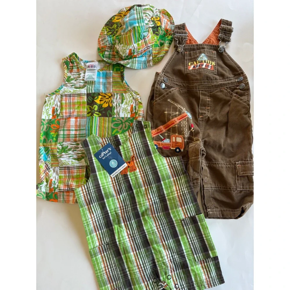 Baby Boy Bundle Carters Okie Dokie Rompers Overalls Sun Hat 3-6 Months 4pc Y2K